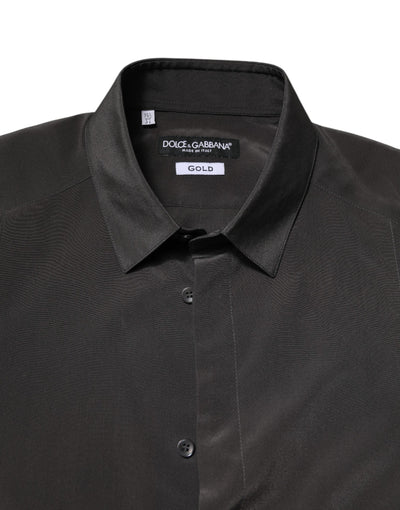 Dolce & Gabbana Dark Gray Silk GOLD Dress Formal Shirt