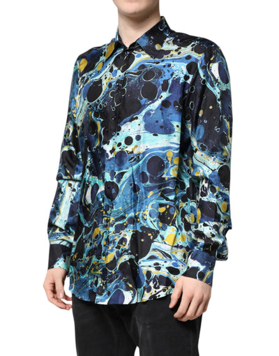 Dolce & Gabbana Multicolor Marble Print MARTINI Dress Shirt