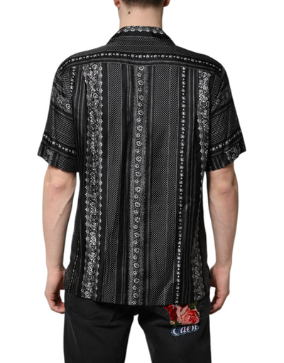 Dolce & Gabbana Black Silk Floral Print Short Sleeves Shirt