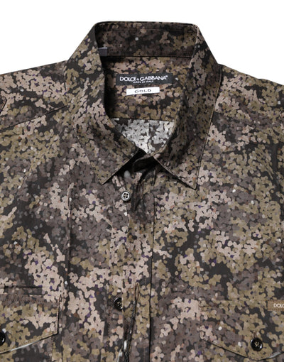 Dolce & Gabbana Multicolor Camouflage Button Down GOLD Shirt