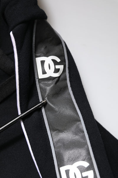 Dolce & Gabbana Black Cotton Logo Hooded Sweatshirt Sweater