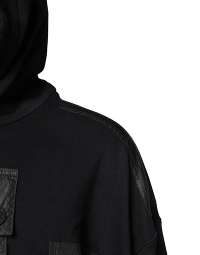 Dolce & Gabbana Black Cotton Hooded Sweatshirt Sweater