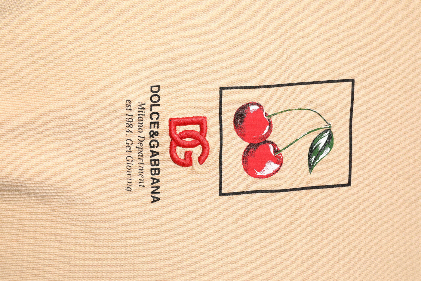 Dolce & Gabbana Beige Cherry Print Crew Neck Pullover Sweater