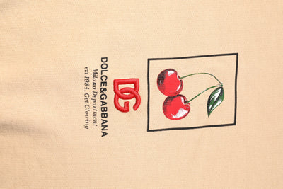 Dolce & Gabbana Beige Cherry Print Crew Neck Pullover Sweater