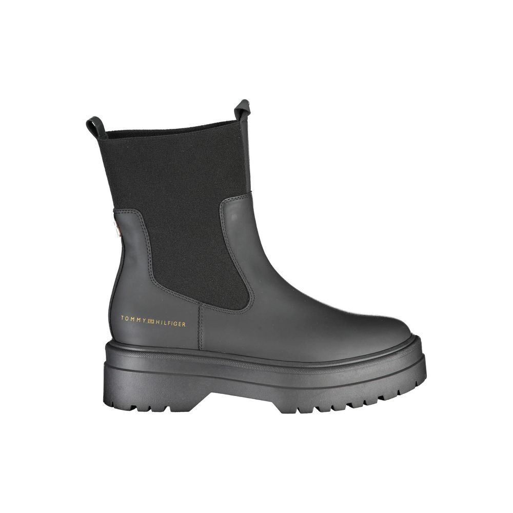 Tommy Hilfiger Black Leather Women Ankle Boot