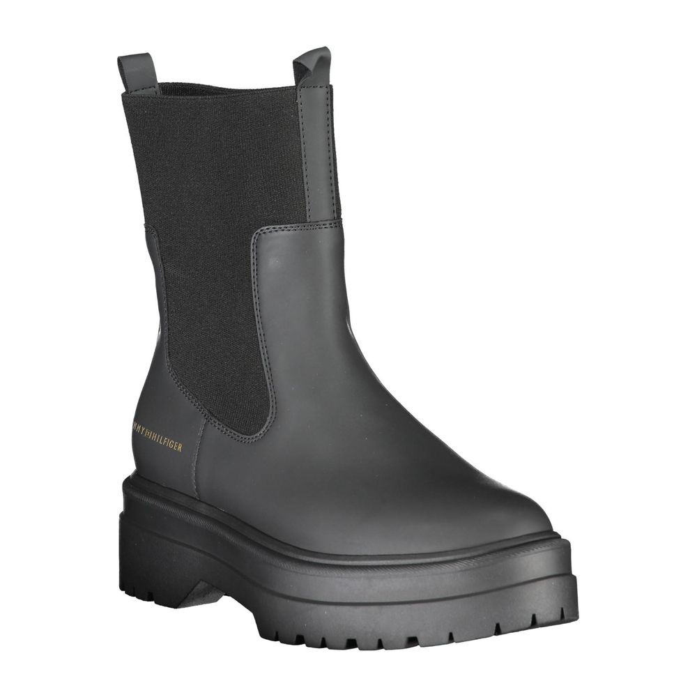 Tommy Hilfiger Black Leather Women Ankle Boot