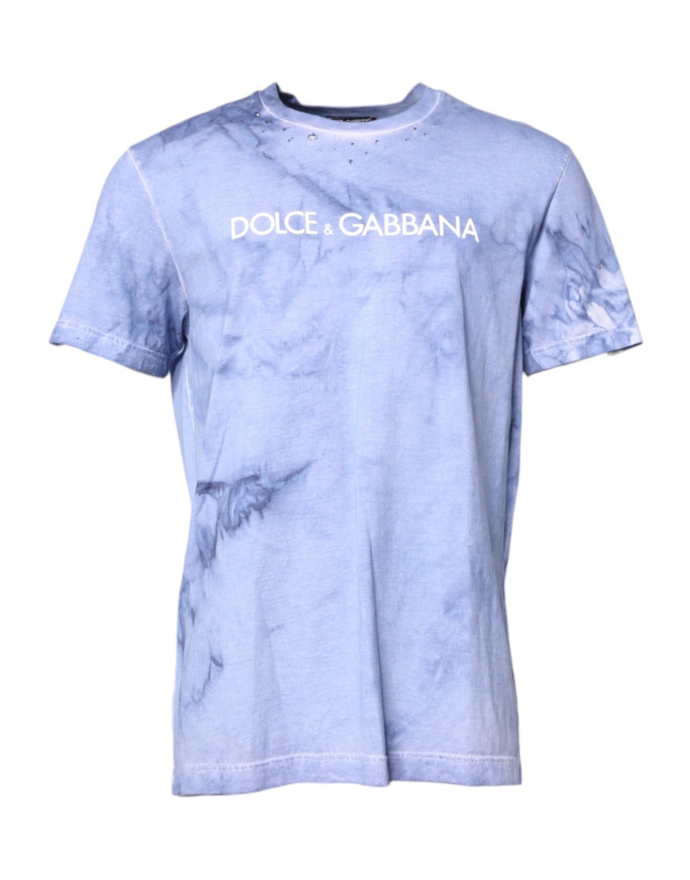 Dolce & Gabbana Blue Cotton Logo Print Crew Neck T-shirt