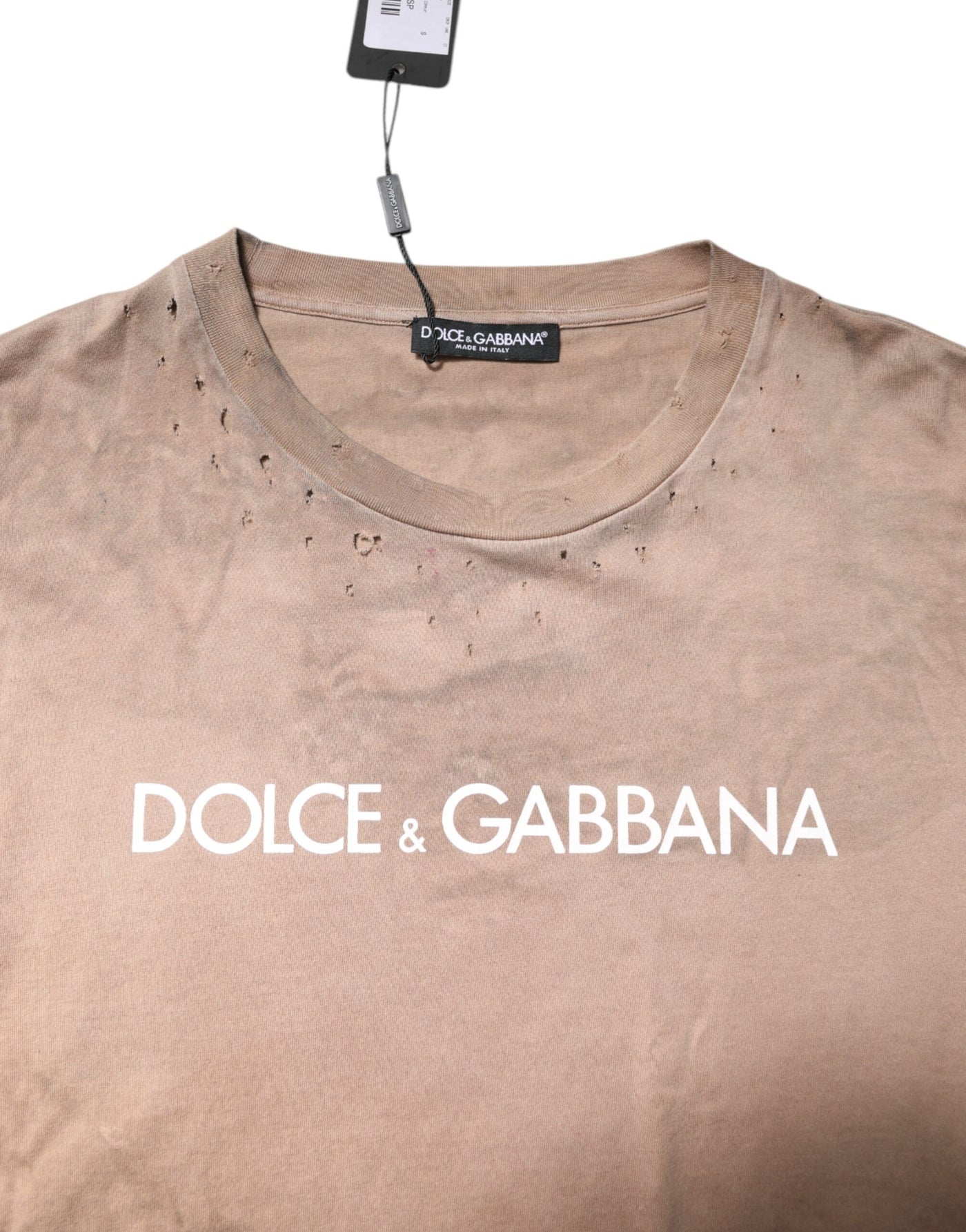 Dolce & Gabbana Beige Tie Dye Logo Print Cropped T-shirt