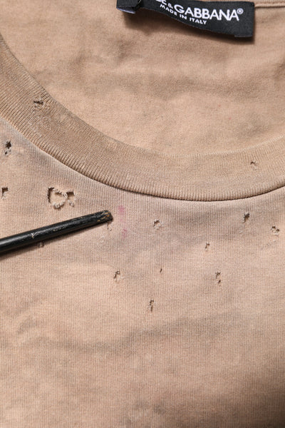 Dolce & Gabbana Beige Tie Dye Logo Print Cropped T-shirt