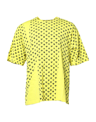 Dolce & Gabbana Yellow Cotton DG Heart Print Crew Neck T-shirt