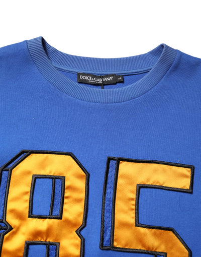 Dolce & Gabbana Blue Printed Cotton Cropped Crew Neck T-shirt