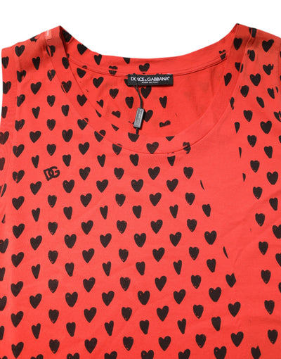 Dolce & Gabbana Red Cotton Sleeveless DG Heart Logo T-shirt