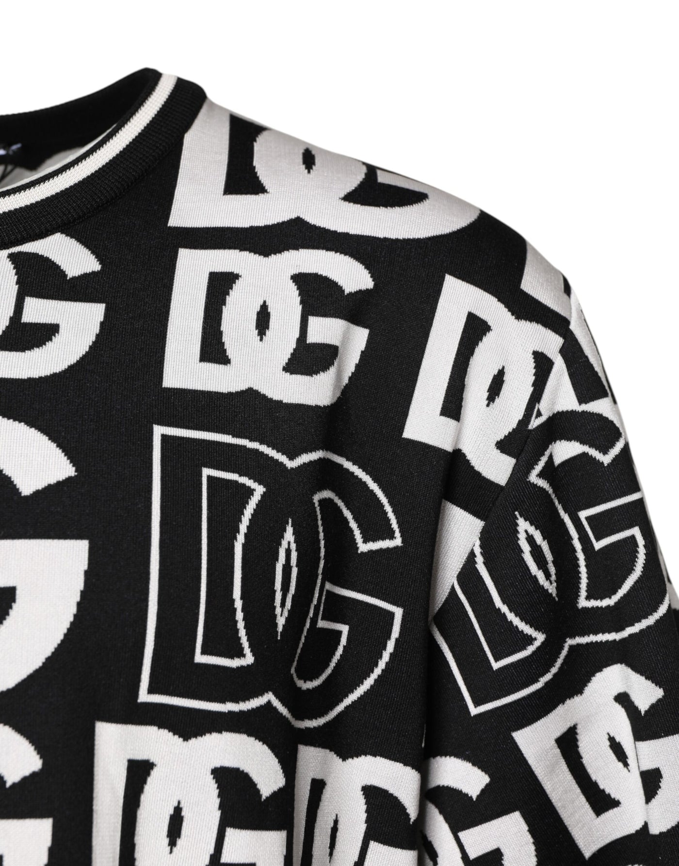 Dolce & Gabbana Black White Silk Knit DG Print T-shirt