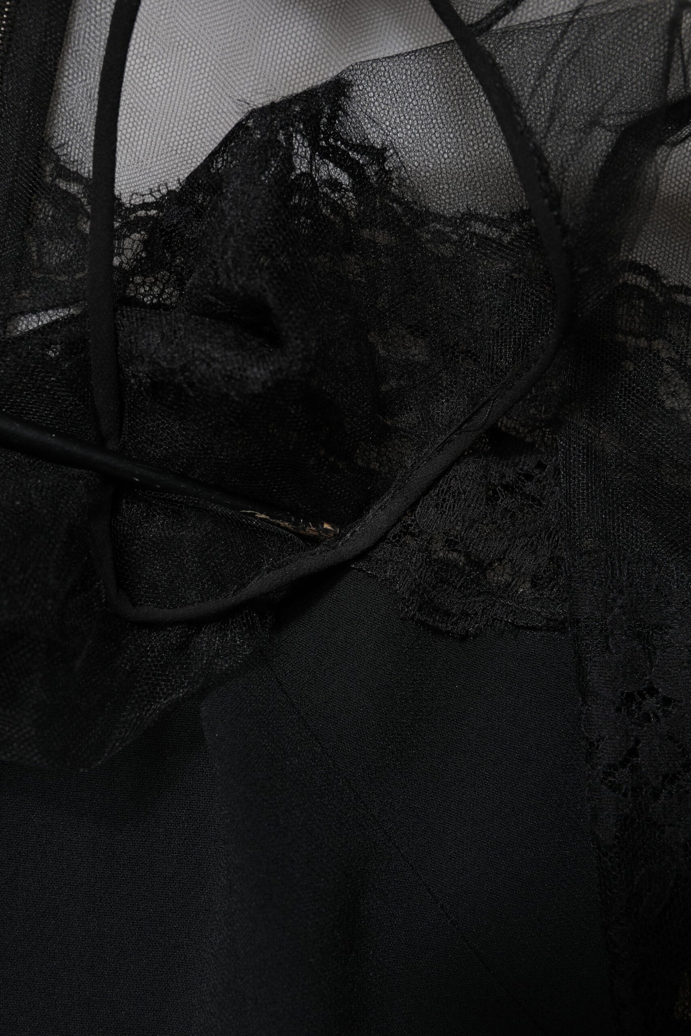 Dolce & Gabbana Black Lace Trim Nylon Tulle Sheath Midi Dress