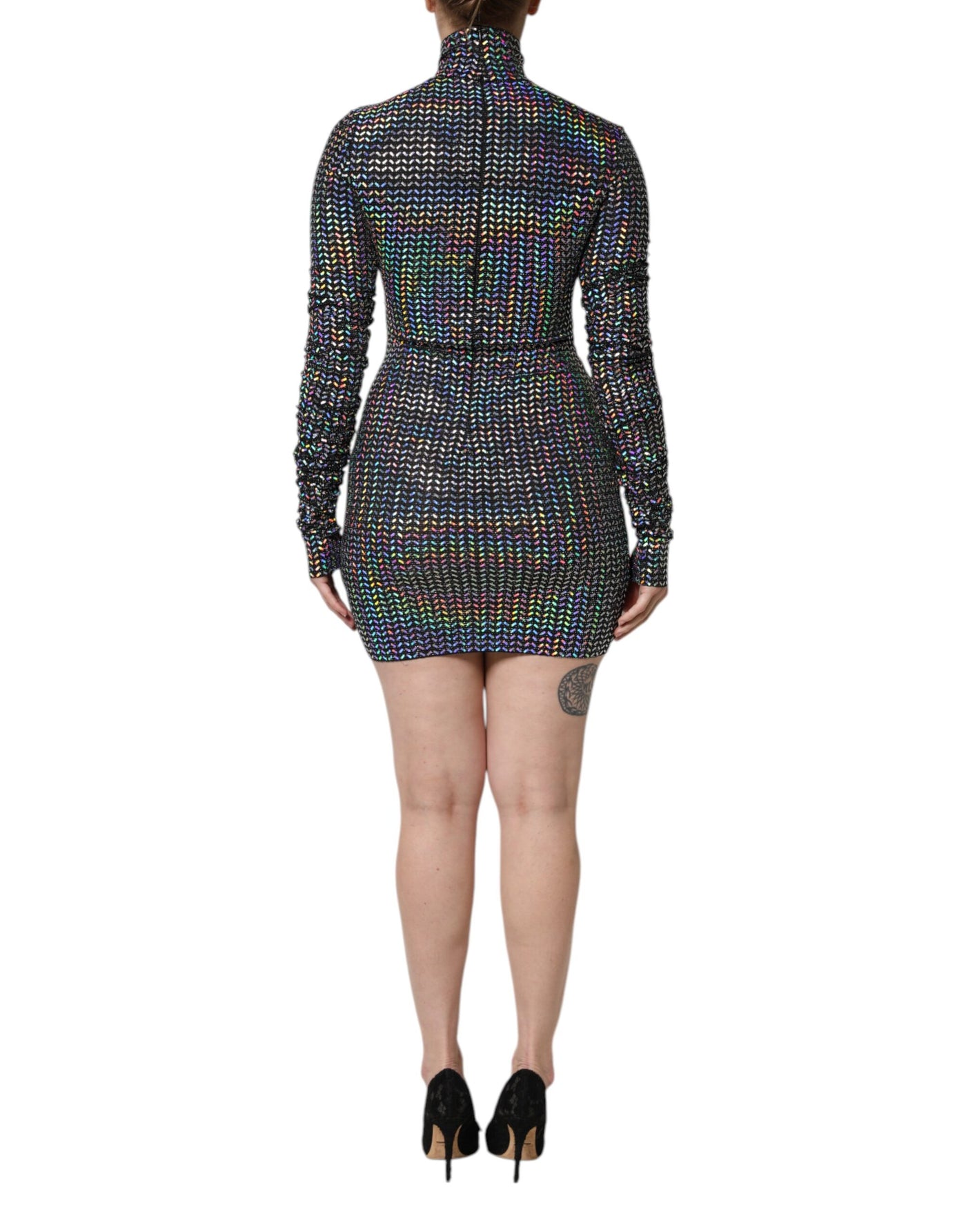 Dolce & Gabbana Black Embellished Nylon Bodycon Mini Dress