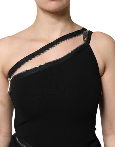 Dolce & Gabbana Black Viscose One Shoulder Zipper Sheath Dress