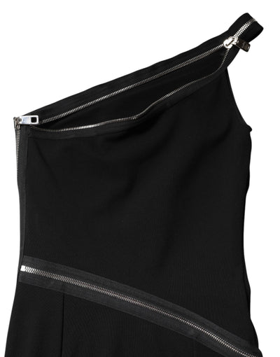 Dolce & Gabbana Black Viscose One Shoulder Zipper Sheath Dress