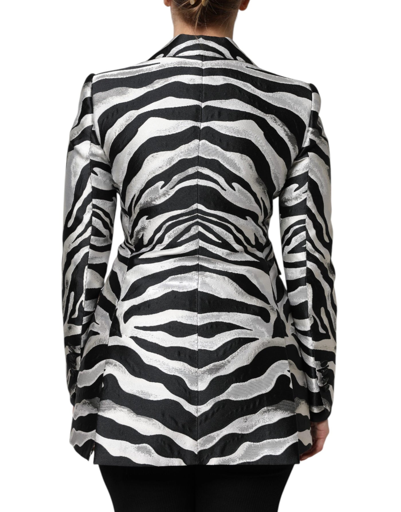 Dolce & Gabbana Black White Polyester Women Blazer Jacket