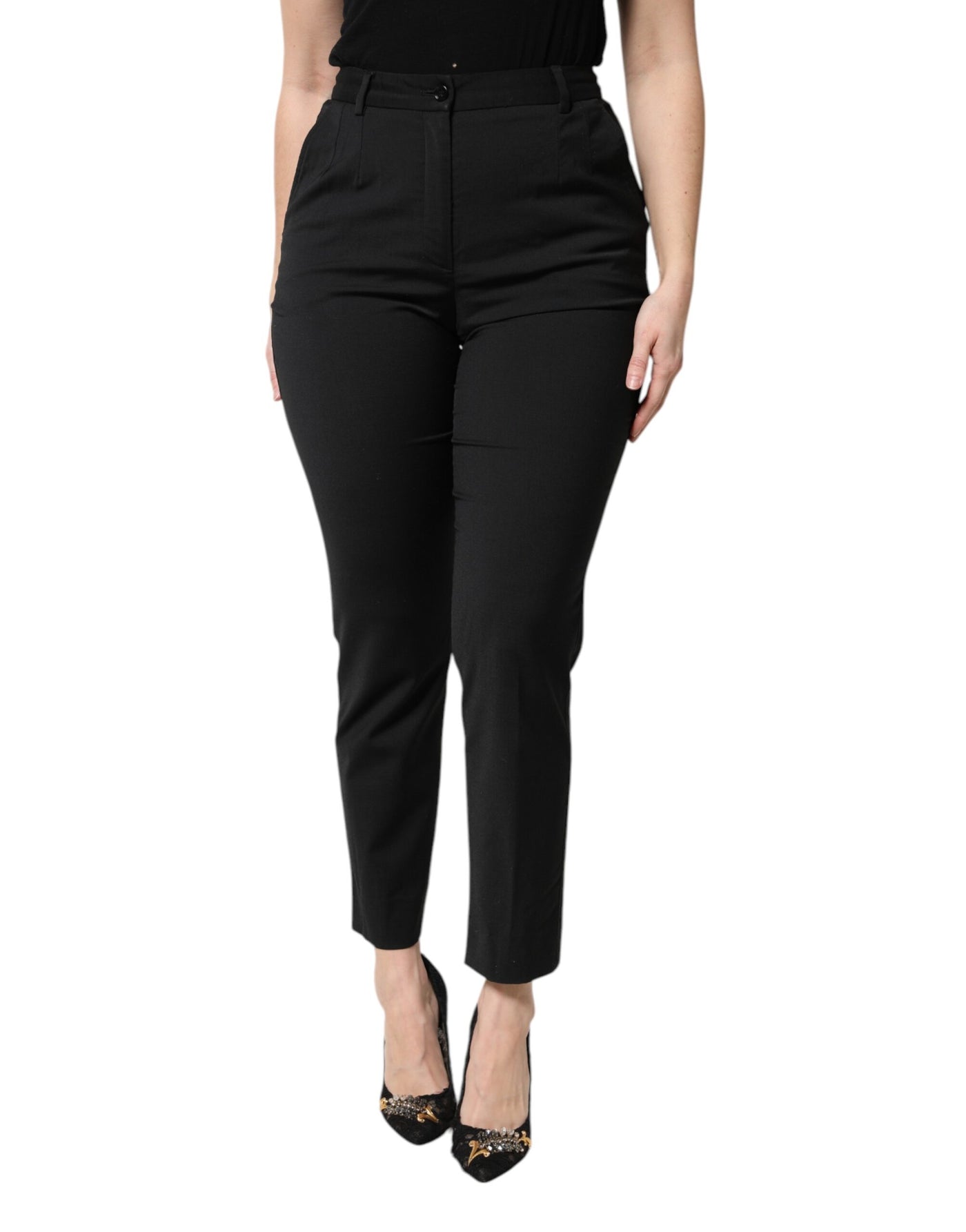 Dolce & Gabbana Black Polyester High Waist Slim Pants
