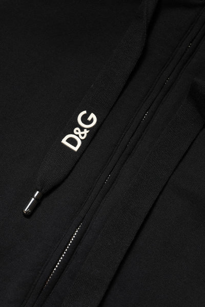 Dolce & Gabbana Black Cotton Hooded Full Zip Sweatshirt Sweater