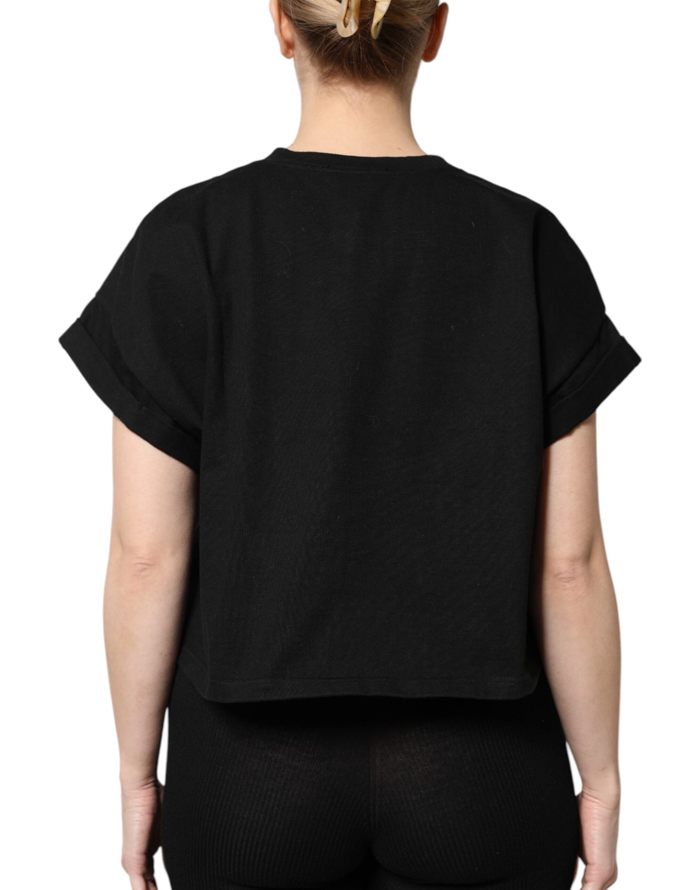Dolce & Gabbana Black Cotton Printed Short Sleeves T-shirt