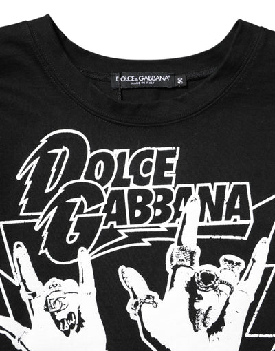 Dolce & Gabbana Black Cotton Printed Short Sleeves T-shirt