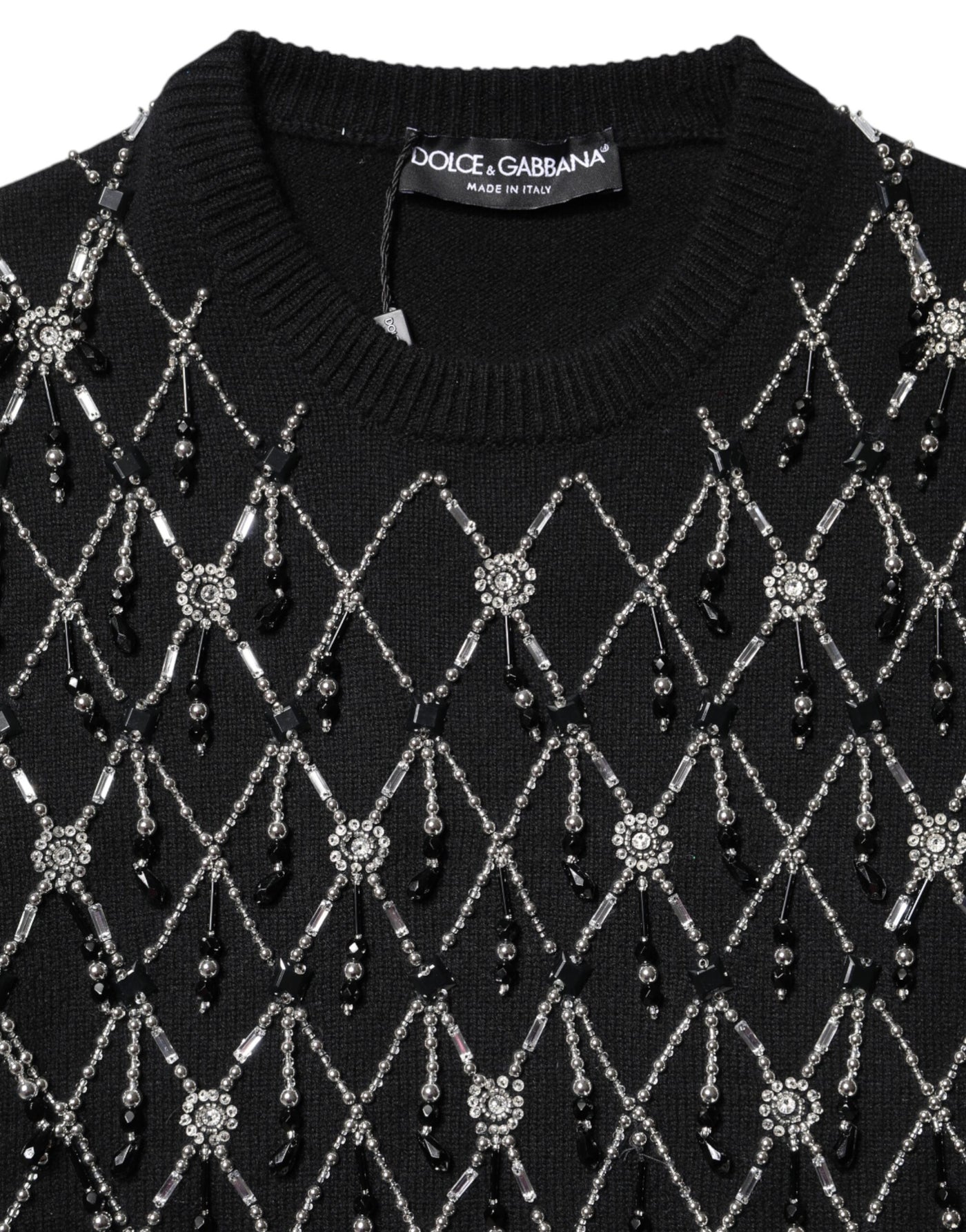 Dolce & Gabbana Black Cashmere Embellished Long Sleeves Top