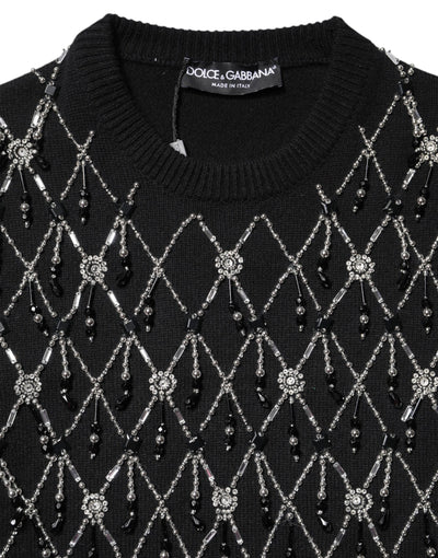 Dolce & Gabbana Black Cashmere Embellished Long Sleeves Top