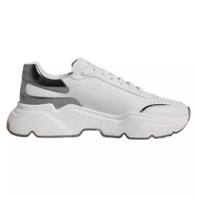 Dolce & Gabbana White Silver DAYMASTER Leather Sneakers Shoes
