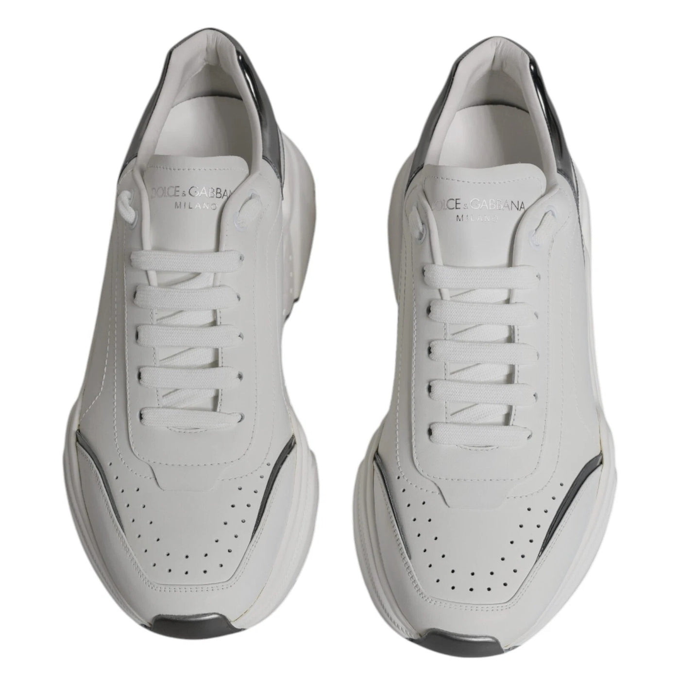 Dolce & Gabbana White Silver DAYMASTER Leather Sneakers Shoes