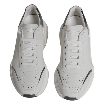Dolce & Gabbana White Silver DAYMASTER Leather Sneakers Shoes