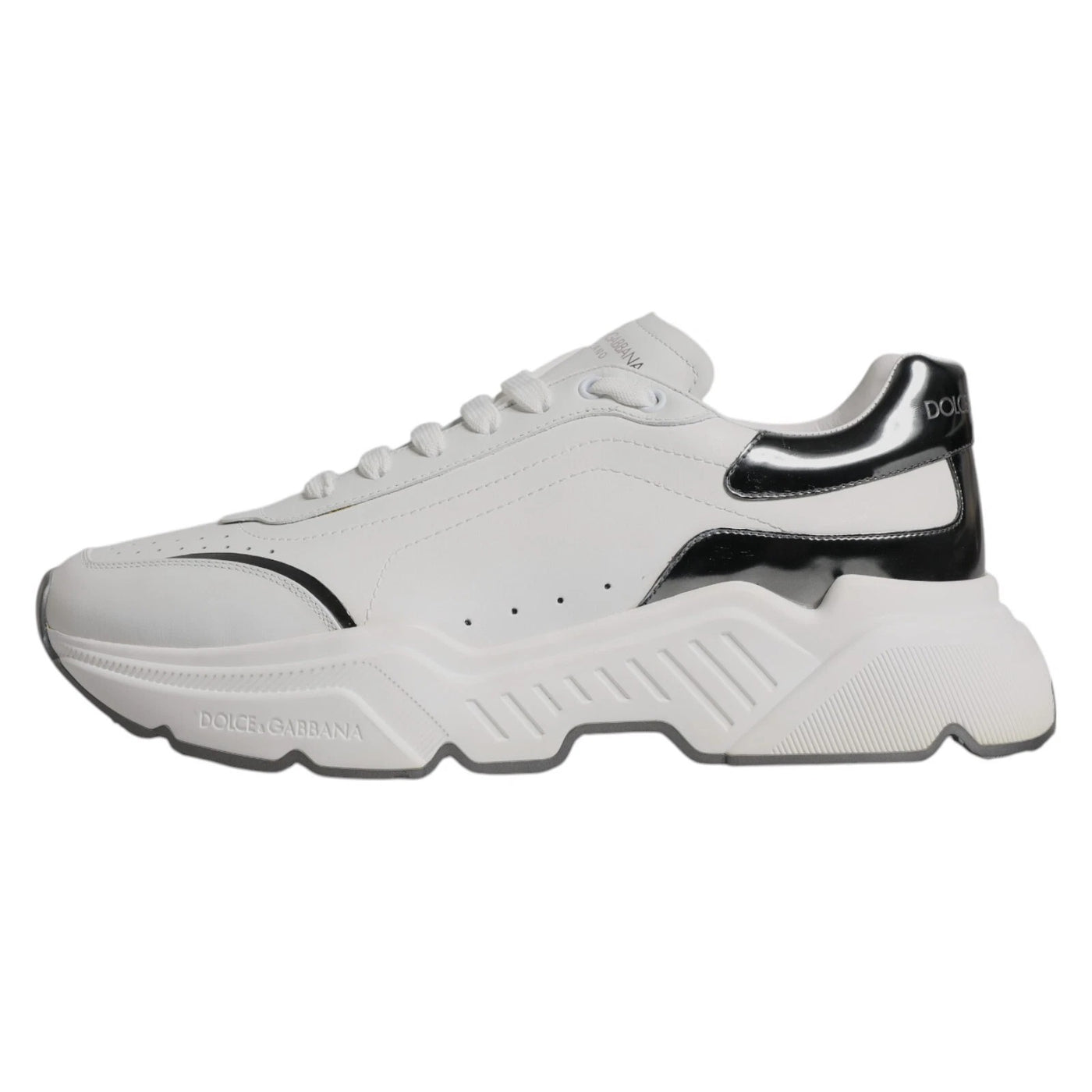 Dolce & Gabbana White Silver DAYMASTER Leather Sneakers Shoes