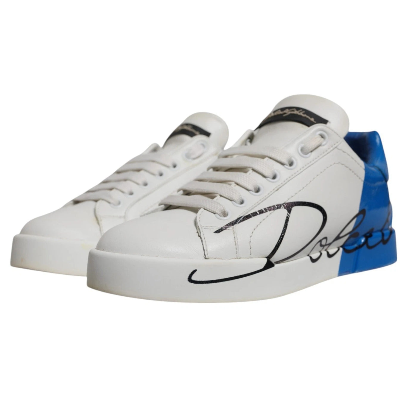 Dolce & Gabbana White Blue Logo Portofino Sneakers Shoes