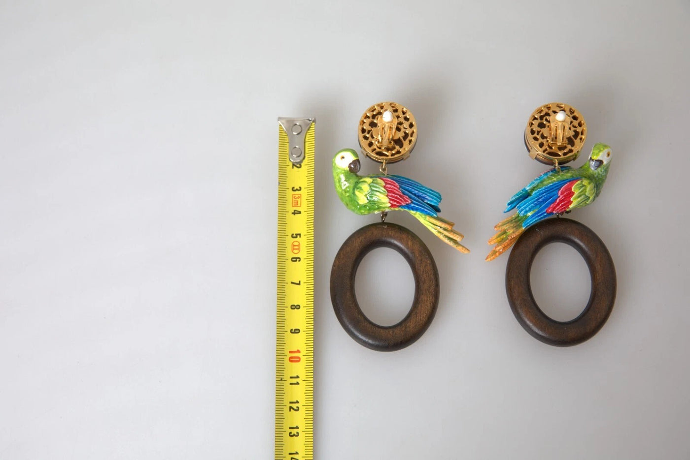 Dolce & Gabbana Multicolor Parrot Wood Brass Crystal Embellished Earrings