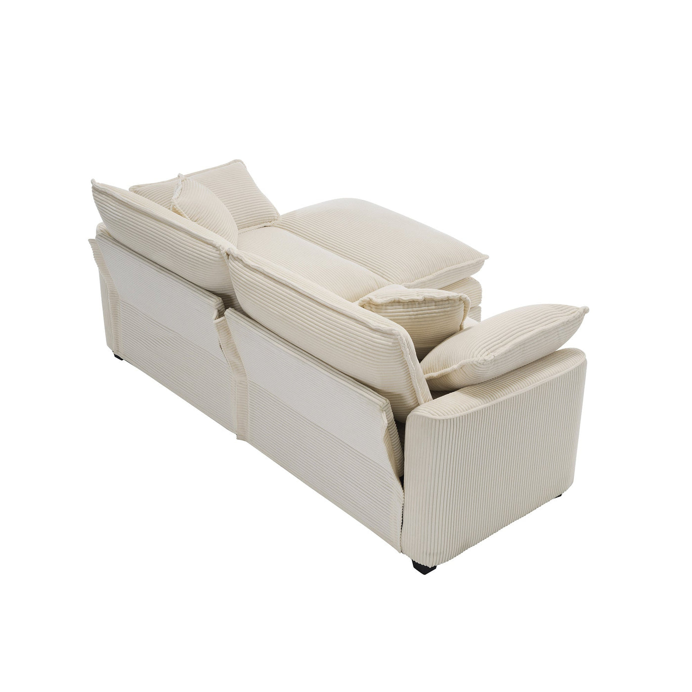 Light Beige Corduroy L-Shaped Two-Seater Sofa with Ottoman for Small Living Spaces