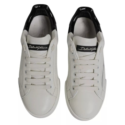 Dolce & Gabbana White Black Logo Portofino Men Sneaker Shoe