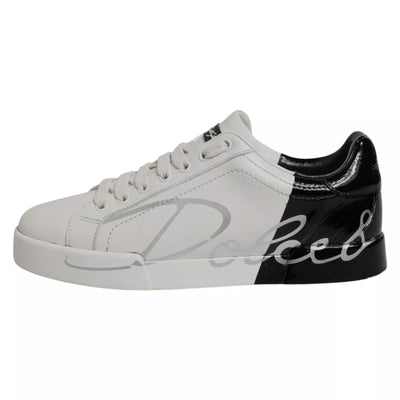Dolce & Gabbana White Black Logo Portofino Men Sneaker Shoe