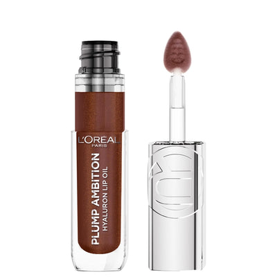 L'Oreal Paris Plump Ambition Hyaluron Lip Oil, 24 HR Lip Gloss with Hyaluronic Acid, Volumizing Formula with Glass-Like Shine, Milky Nu 201, 0.16 Fl Oz