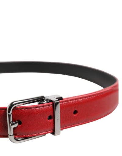 Dolce & Gabbana Red Leather Silver Tone Metal Buckle Belt