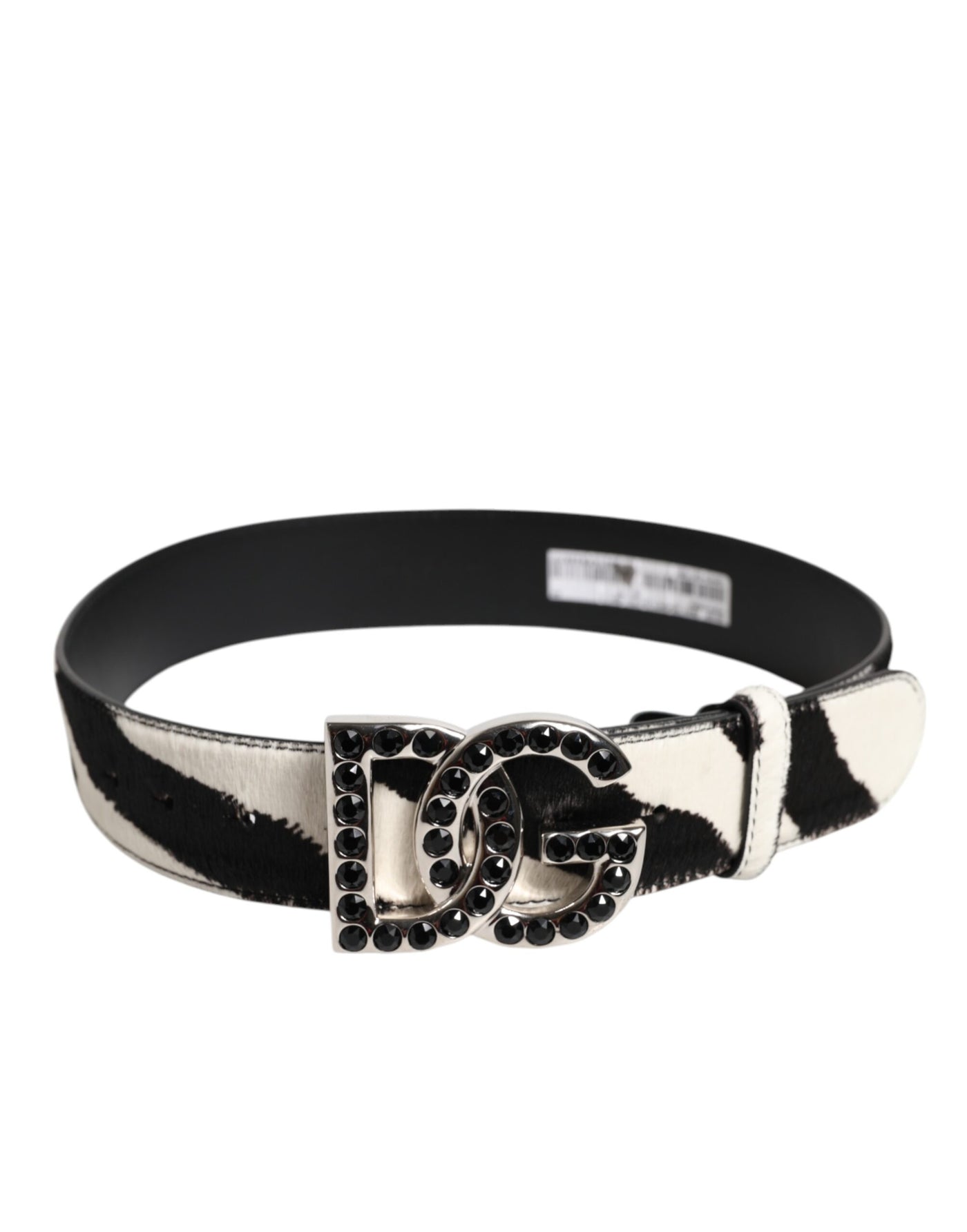 Dolce & Gabbana White Black Leather Zebra DG Crystal Buckle Belt