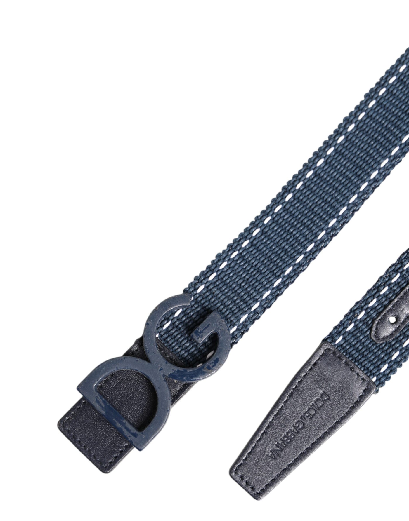 Dolce & Gabbana Blue Cotton Leather DG Logo Metal Buckle Belt