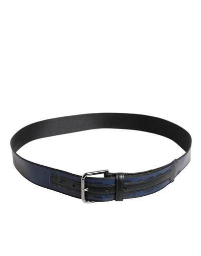 Dolce & Gabbana Black Blue DG Logo Silver Metal Buckle Belt