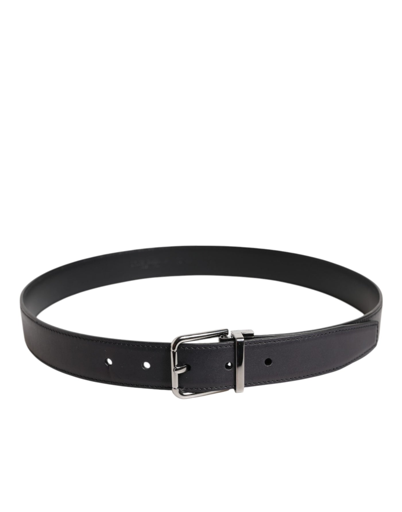 Dolce & Gabbana Black Classic Calf Leather Silver Buckle Belt