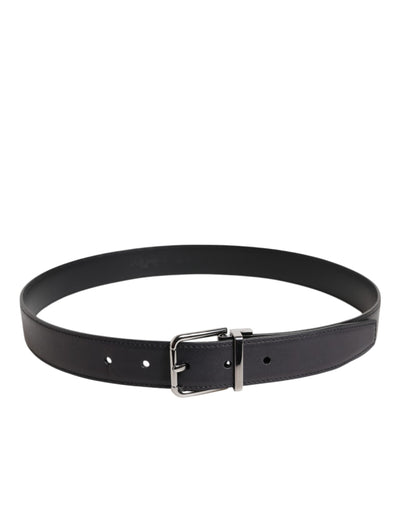 Dolce & Gabbana Black Classic Calf Leather Silver Buckle Belt