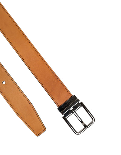 Dolce & Gabbana Brown Classic Calf Leather Silver Buckle Belt