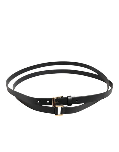 Dolce & Gabbana Black Double Strap Leather Gold Buckle Belt