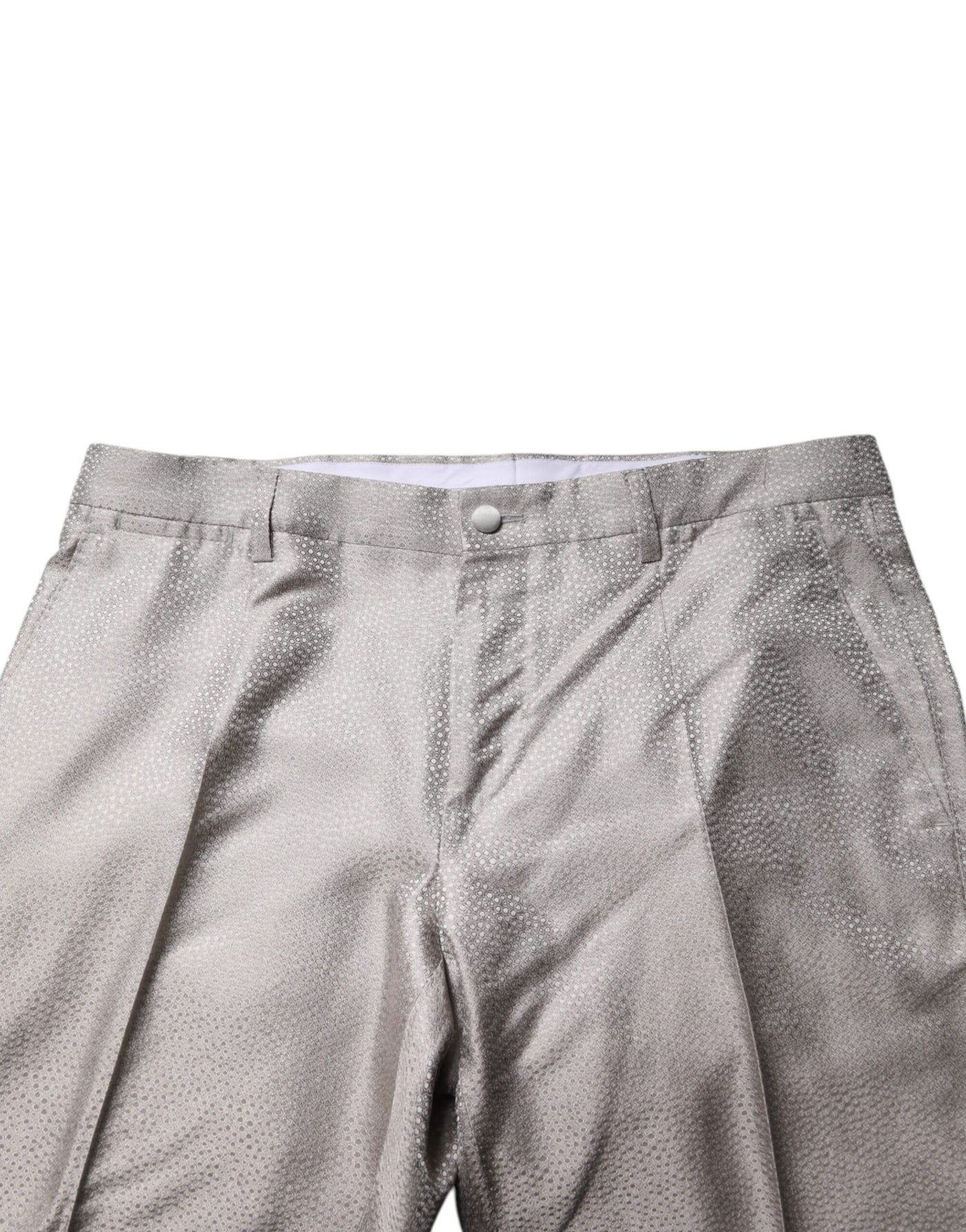 Dolce & Gabbana Light Gray Jacquard Silk Dotted 2 Piece Suit