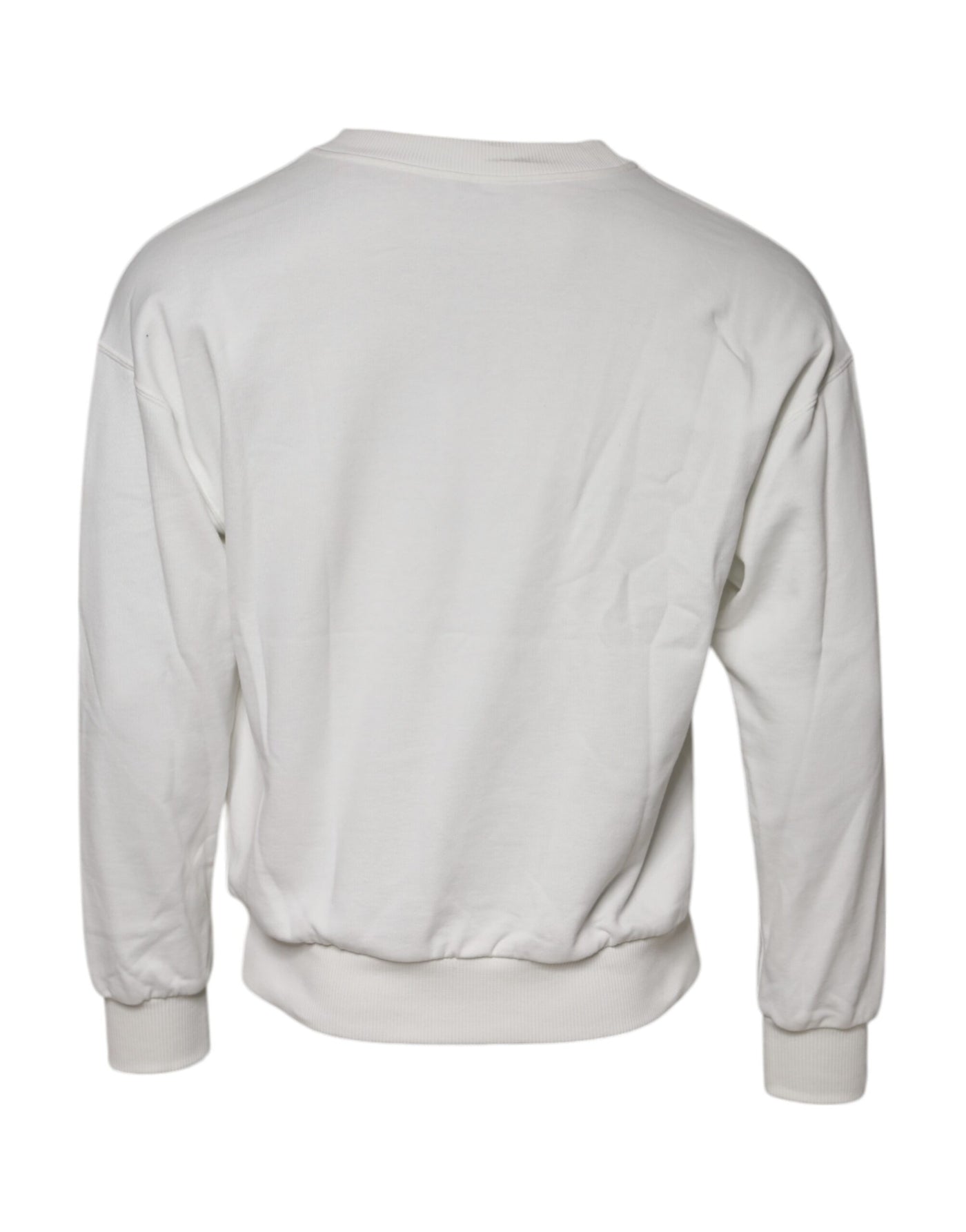Dolce & Gabbana White Embossed Logo Cotton Crew Neck Sweater