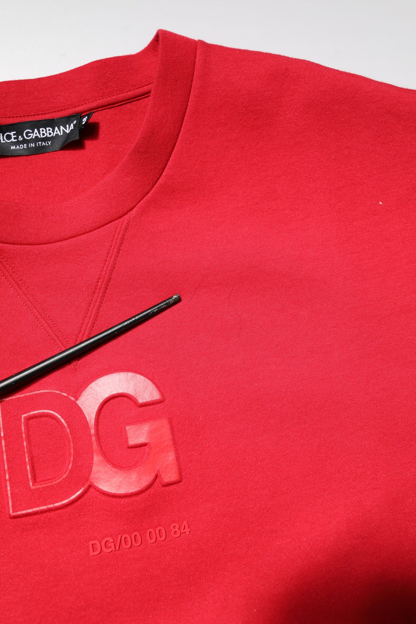 Dolce & Gabbana Red Embossed Logo Cotton Crew Neck Sweater