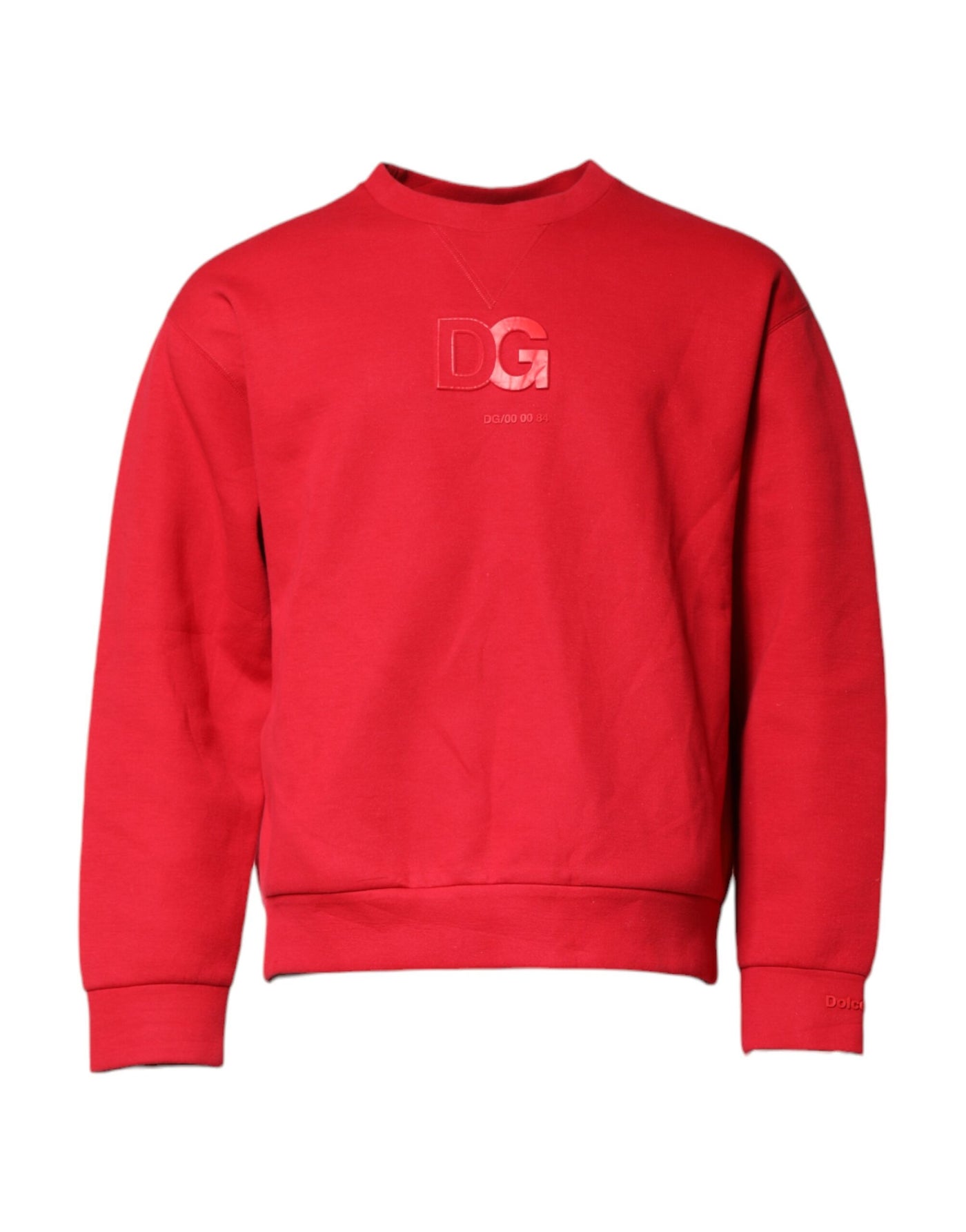 Dolce & Gabbana Red Embossed Logo Cotton Crew Neck Sweater